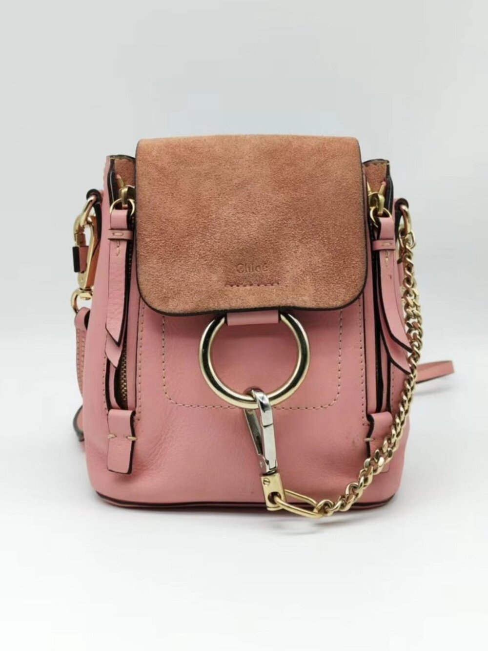 Chloe Pink and Brown Suede Faye Mini Backpack